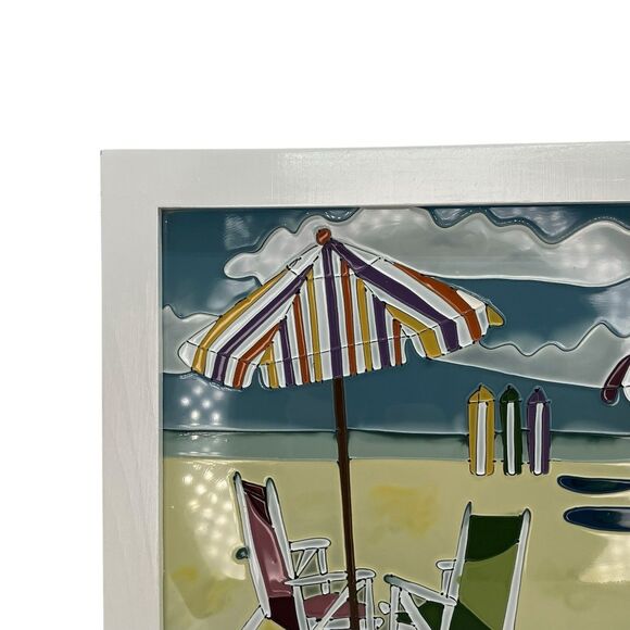 Beach Scene 3 D Art On Glass Stain Glass Style Colorful Wall Decor Picture Coast - Picture 11 of 14